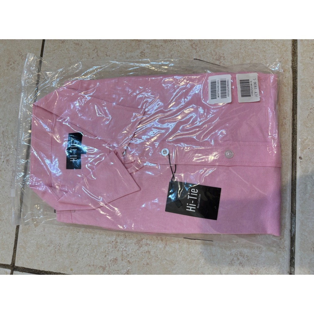 Hi-Tie Mens Dress Shirt Long Sleeve Button Down Pink‎ Size L